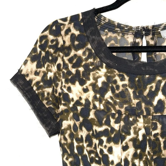 Converse NWT Tan & Black Leopard Print Layered Ruffle Mini Dress Small Women’s - Picture 3 of 14